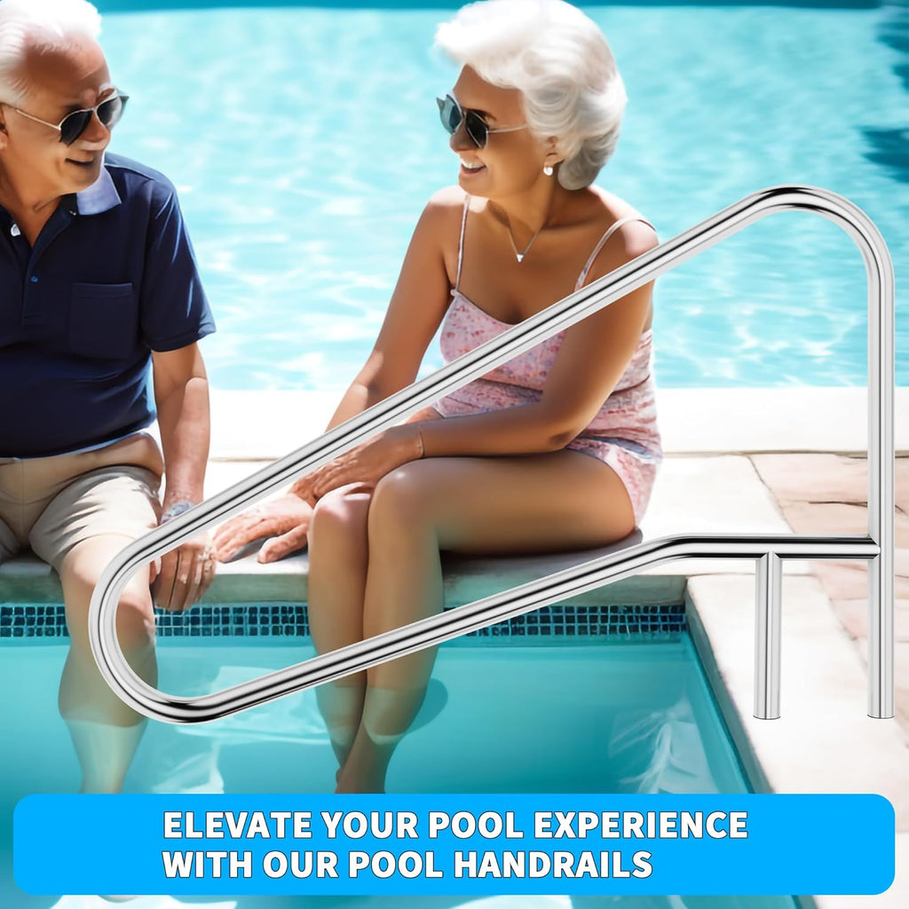 ECOTRIC Pool Handrail Swimming Pool Stair Rail 49-3/8'X35-3/8 304 Stainless Steel Deck Mounted Cross Brace 300Lbs Load Capacity