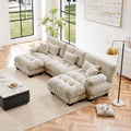 U Shaped Sectional Couches for Living Room, 133.8' Modular Sectional Sofa Cloud Couch with Ottoman, 3-Seater Modern Couch with Round Armrests 5 Pillows, Deep Seat Comfy Chenille Oversized Sofa