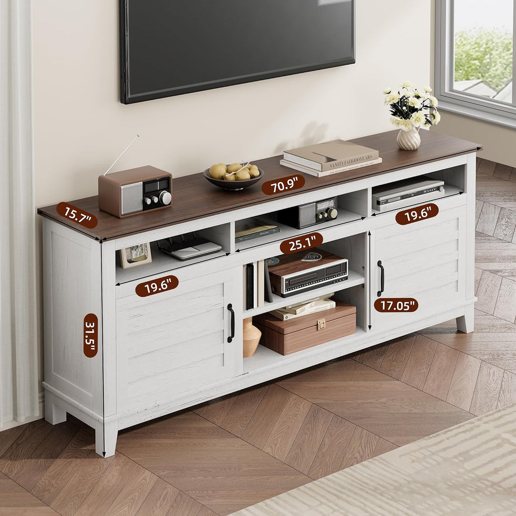 Garvee 70.9' TV Stand, Entertainment Center with Adjustable Shelves, Farmhouse TV Stand with Cabinet Doors,for Living Room, Bedroom