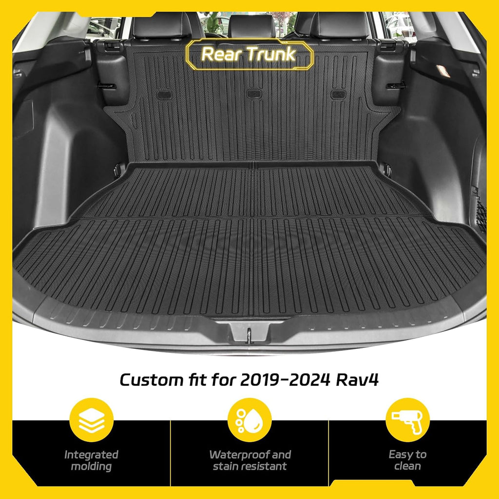 Floor Mats for Toyota RAV4(Include Hybrid) 2025 2024-2019 6Pcs All Weather RAV4 Floor Mats Full Set for Toyota RAV4 Accessories 2025 2024-2019 TPE Back Seat Cover Protector