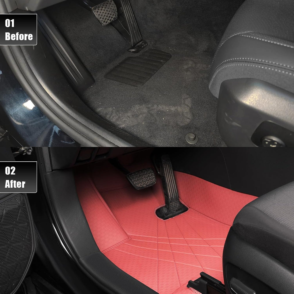 EKR Custom Floor Mats for Toyota RAV4 (Not Hybrid) 2019-2025, Front & 2nd Row Luxury Car Floor Mat Fit RAV4 2019 2020 2021 2022 2023 2024 2025 - Leatherette Floor Liners (Burgundy)