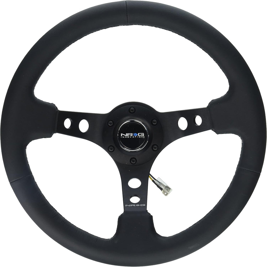 NRG Innovations RST-006BK Reinforced Steering Wheel (350mm Sport Steering Wheel (3' Deep) - Black Spokewith Round holes/Black Leather)
