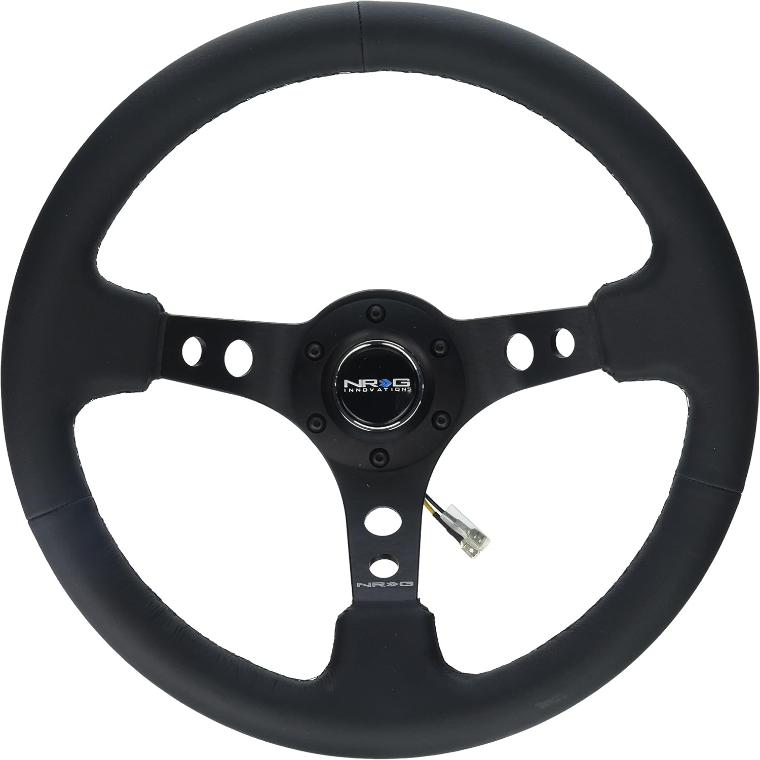 NRG Innovations RST-006BK Reinforced Steering Wheel (350mm Sport Steering Wheel (3' Deep) - Black Spokewith Round holes/Black Leather)