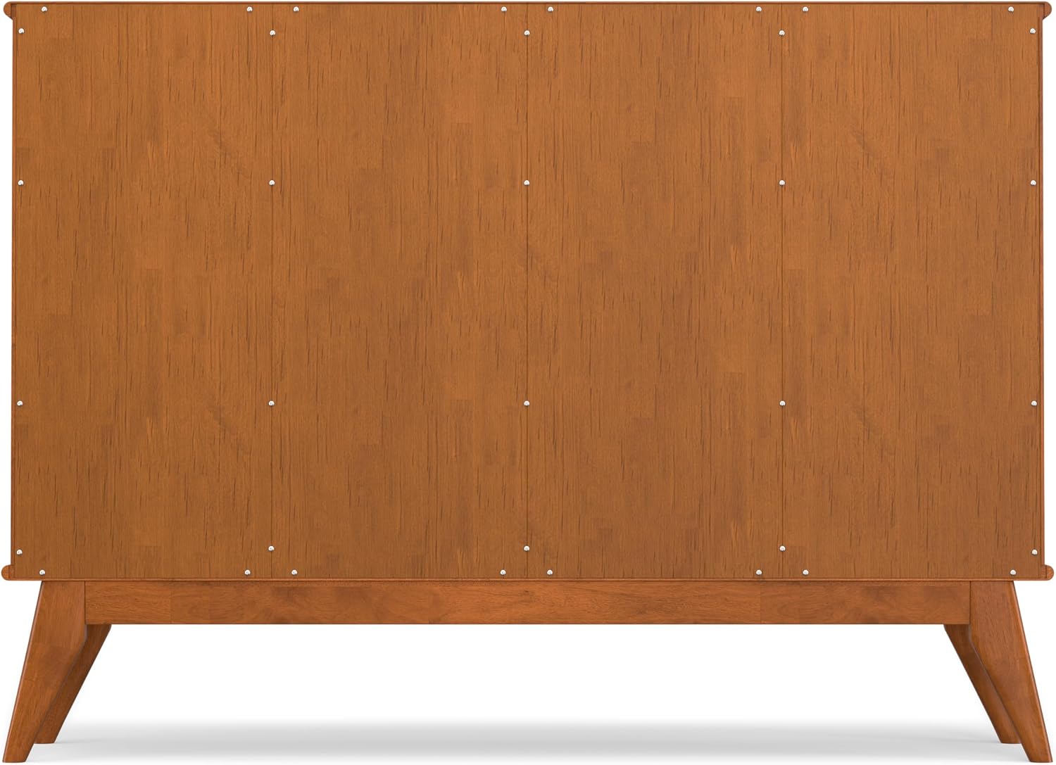 SIMPLIHOME Draper Console Table - 57 Inch Wide Solid Hardwood 8-Cube Sofa Table in Teak Brown, Mid-Century Modern Bookcase for Entryway or Living Room with 8 Open Storage Cubbies and Tapered Legs