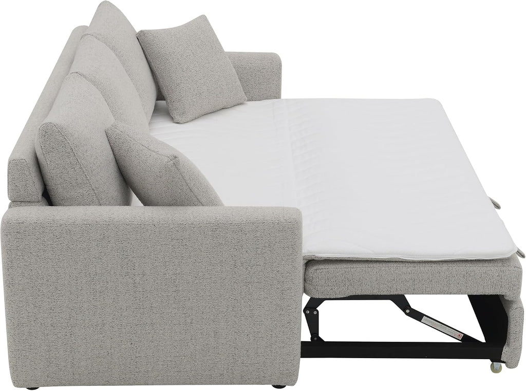 Acme Connie Fabric Upholstered Sofa with Sleeper and 2 Pillows in Beige