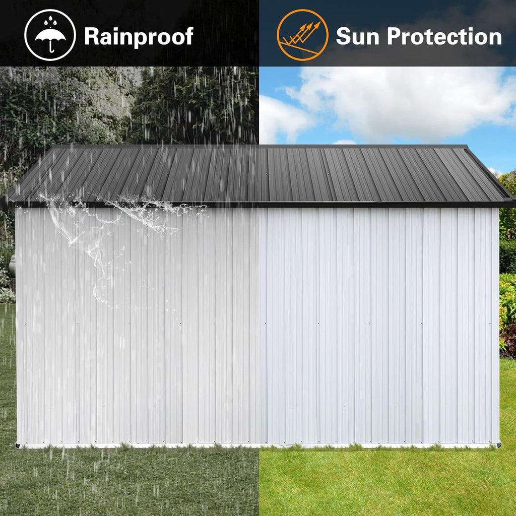 ZeHuoGe 10 X 12 FT Outdoor Storage Shed with Shutter Vent,Large Storage Shed, Heavy Duty Storage House,Garden Tool Shed for Backyard Garden Patio Law (White+Gray)