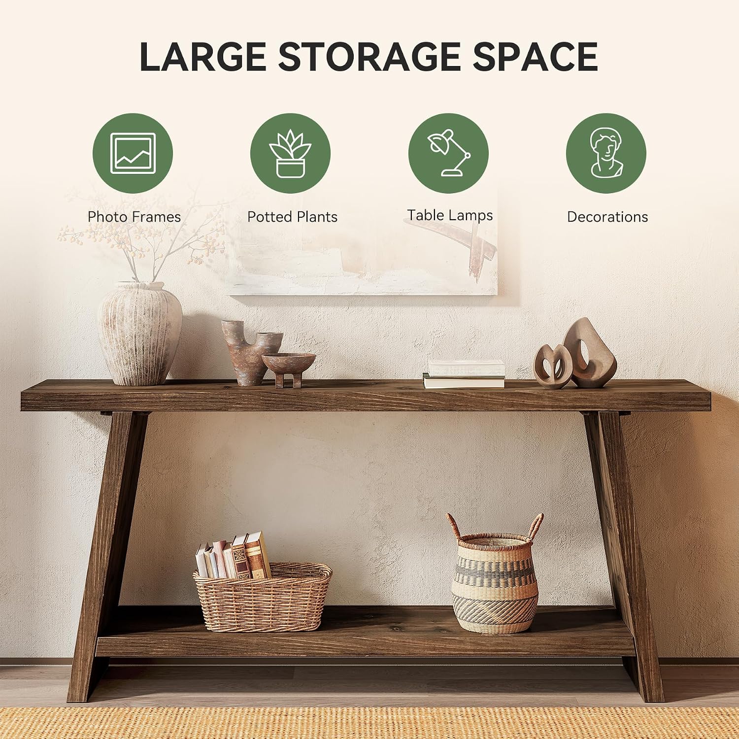 70.9'' Solid Wood Console Table, Narrow Long Sofa Table Behind Couch with 2-Tier Storage, Farmhouse Entryway Table for Living Room, Hallway, Foyer, Espresso Brown