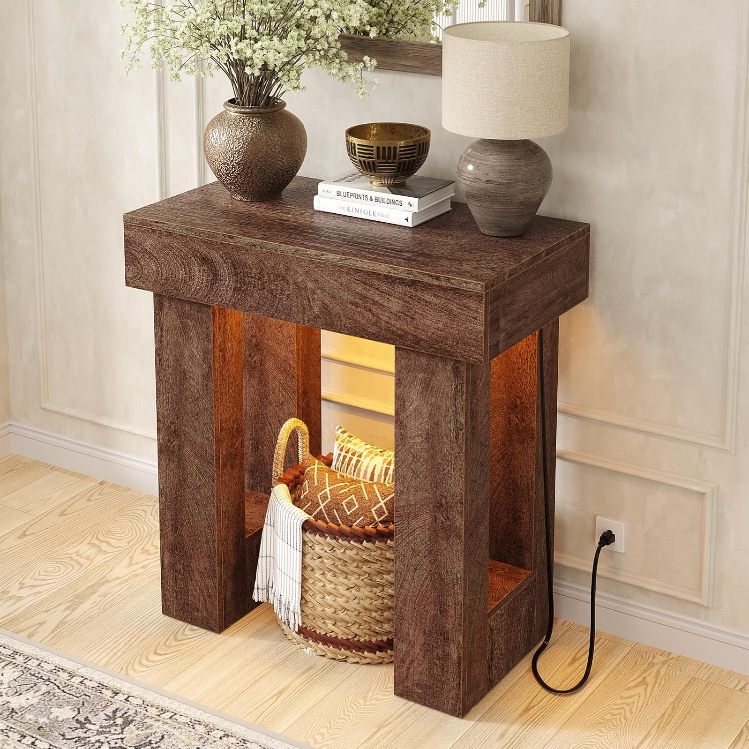 Unikito 32' Entryway Table with Socket and Sensor Light, Narrow Console Table with Storage Behind Couch, Farmhouse Entryway Table for Hallway, Behind the Couch, Living Room, Foyer