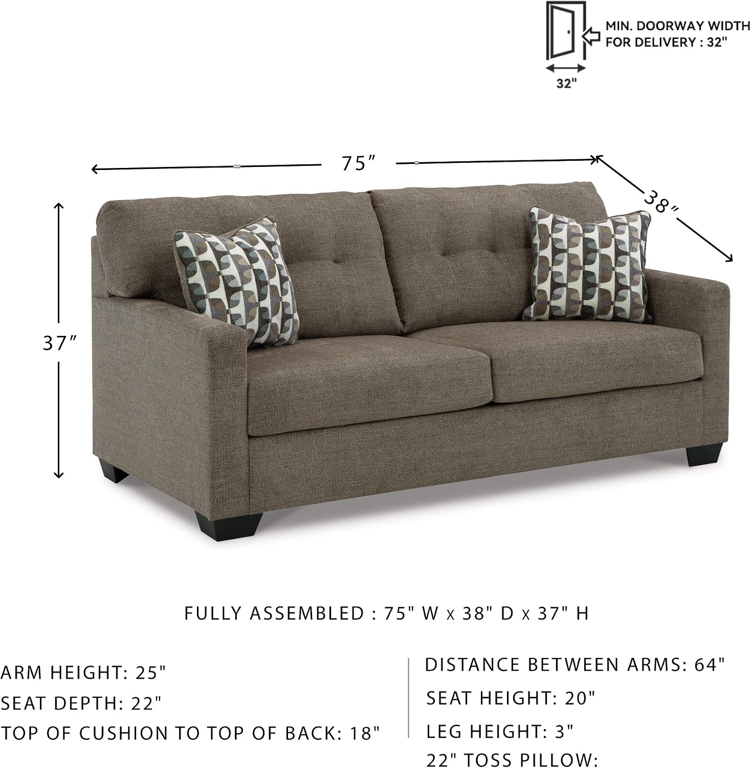Signature Design by Ashley Mahoney Contemporary Tufted Sofa, Dark Brown