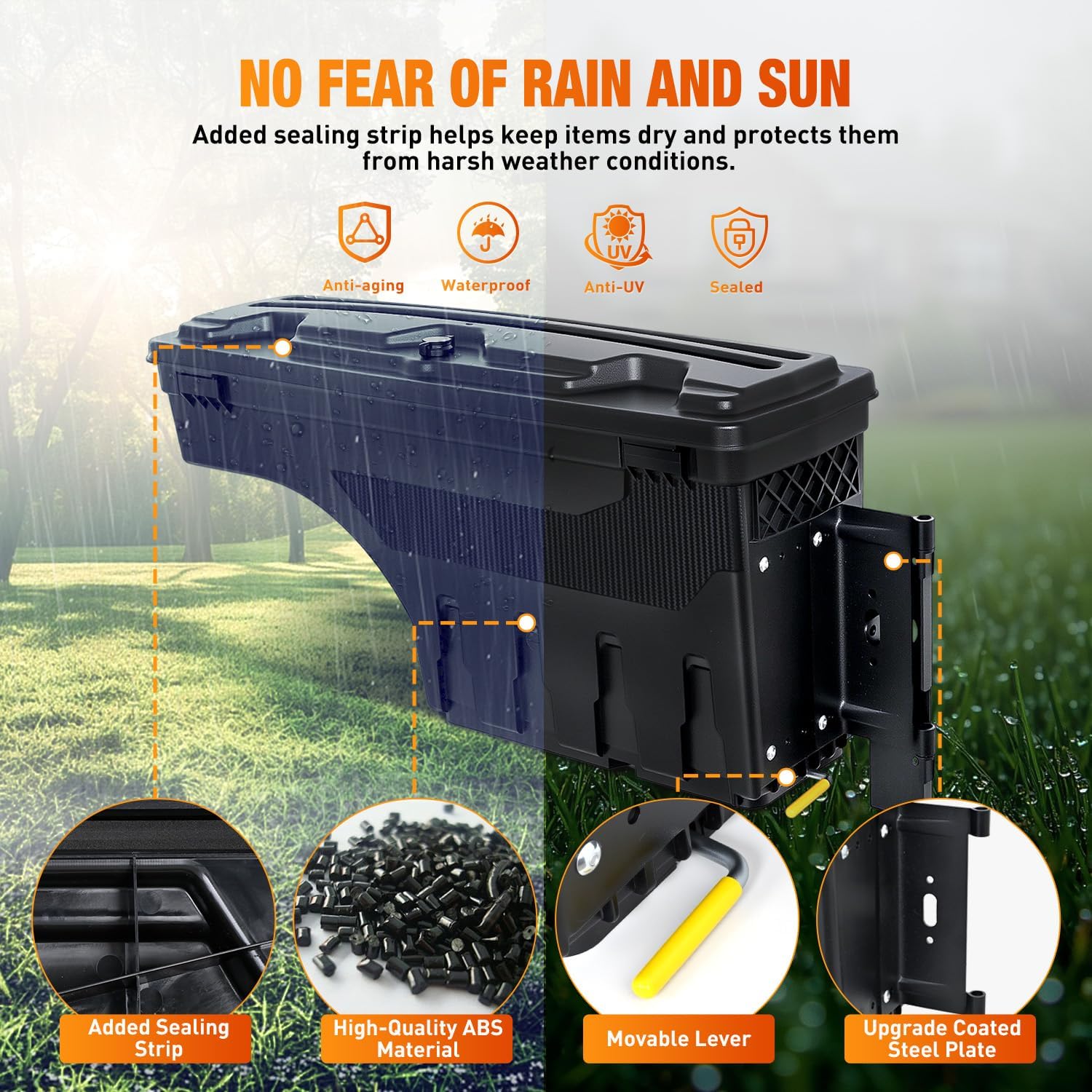 Nilight Truck Bed Tool Box Passenger Side Truck Tool Box Fit for Chevy Silverado GMC Sierra 1500 2500 3500 2007-2018 ABS Swing Case Truck Bed Storage Box w Lockable Lid Waterproof Wheel Well Toolbox