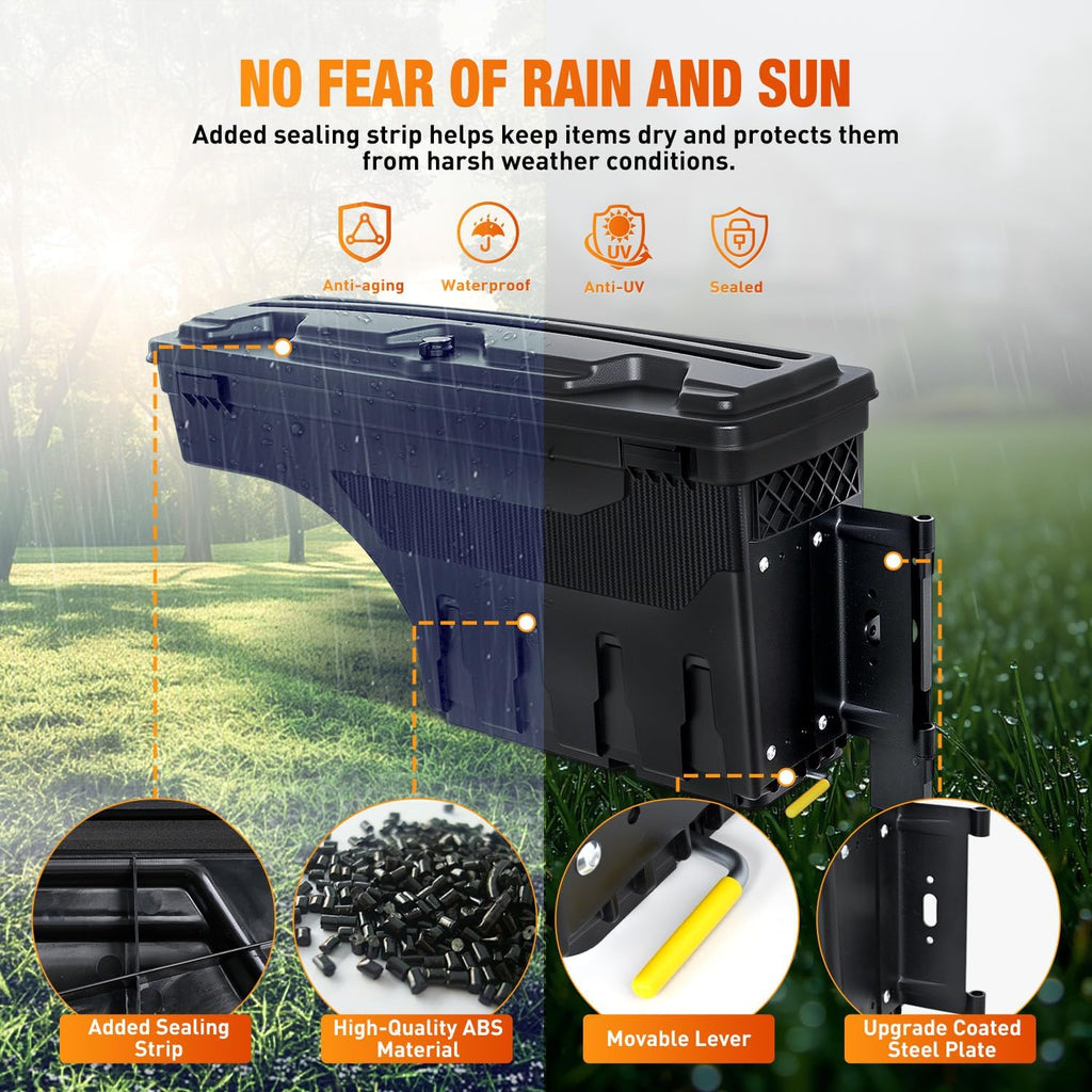 Nilight Truck Bed Tool Box Right Passenger Side Truck Tool Box Fit for Ford F-250/350 Super Duty 2017-2021 ABS Swing Case Truck Bed Storage Box with Lockable Lid Waterproof Wheel Well Toolbox Black