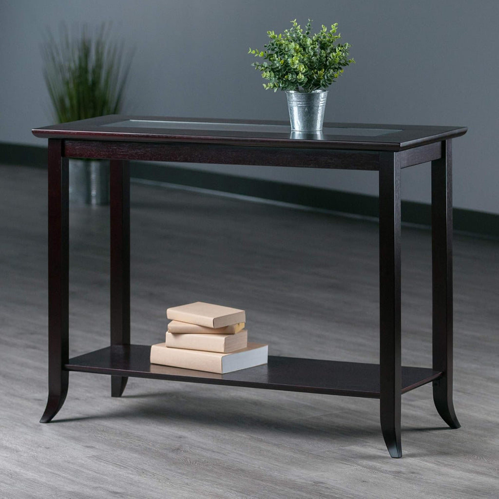 Winsome Genoa Console Table with Glass Top and Shelf in Espresso, Thin Entryway Table for Hallway, Living Room, Elegant Furniture for Any Home Decor