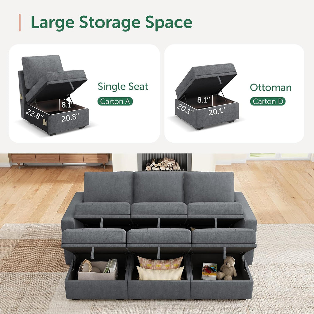 HONBAY Modular Sectional Sleeper Sofa, Sleeper Couch with Storage Seats Oversized Sectional Couches for Living RoomBluish Grey