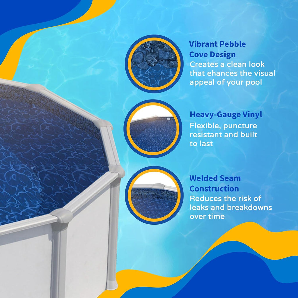 Blue Wave Pebble 8 Ft Round Pool Liner for Above Ground Pools – Weather Resistant Heavy Gauge Vinyl with Unibead Design & Welded Seams – Blue, Fits 52-in Deep Walls