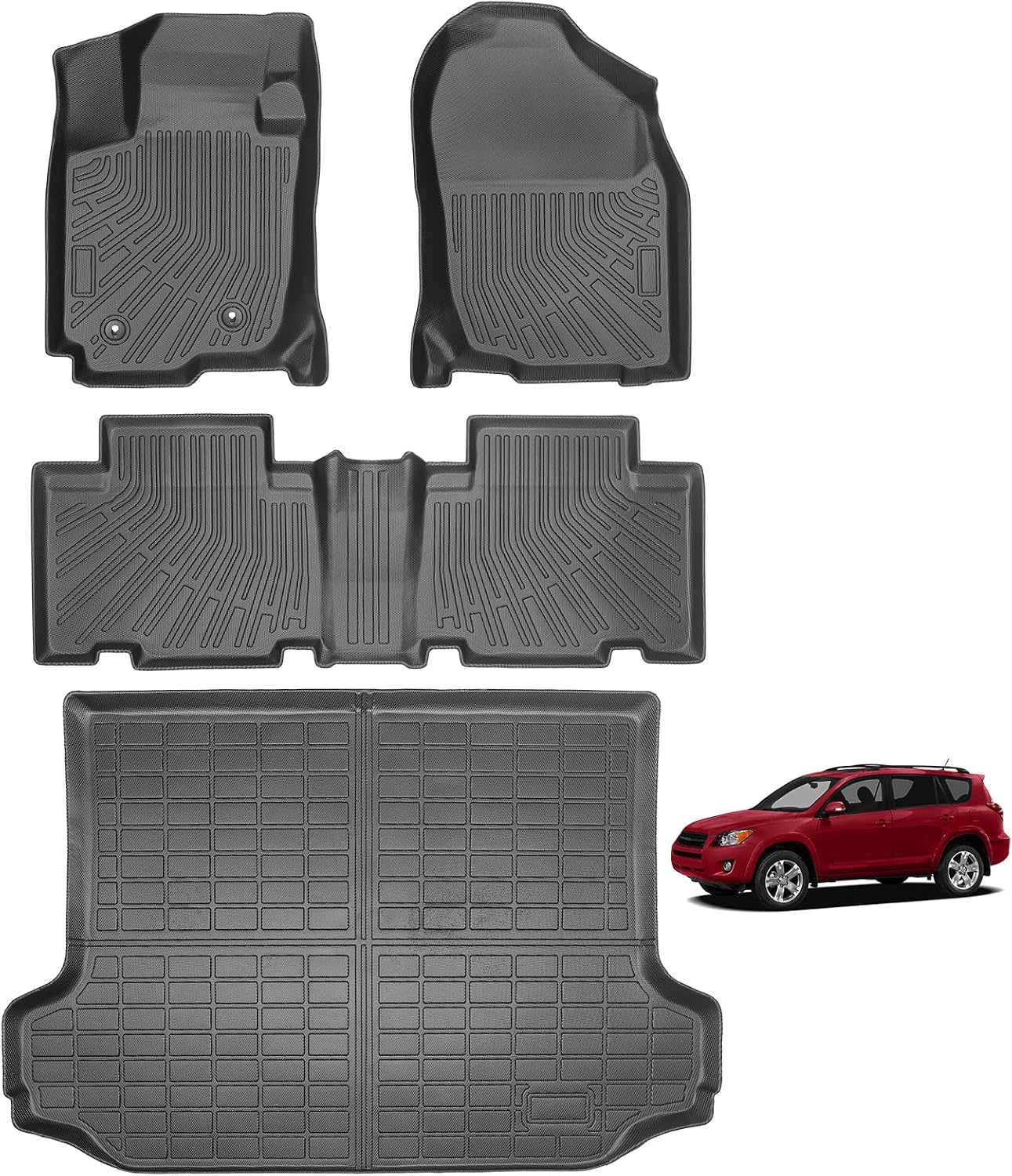 Floor Mats for Toyota RAV4 Base | Sport | Limited 2012 2011 2010 2009 2008 2007 2006, All Weather Custom Fit for RAV-4 Cargo Liner Full Set Mats, Waterproof Anti-Slip Front & 2nd Row & Trunk Mat