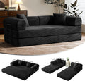 79' Convertible Sofa Bed with Fixed-Shape Frame & Removable Armrests, Modular Corduroy Sleeper Sofa, Folding Mattress Couch for Small Spaces - No Assembly Needed in Black (Includes 2 Pillows)
