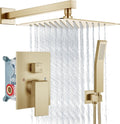 Aolemi Shower Faucet Set Rain Shower System with Handheld Spray Bathroom Shower Combo Rough-in Valve and Shower Trim Kit Included Brushed Gold 12 Inch Wall Mount Shower Head