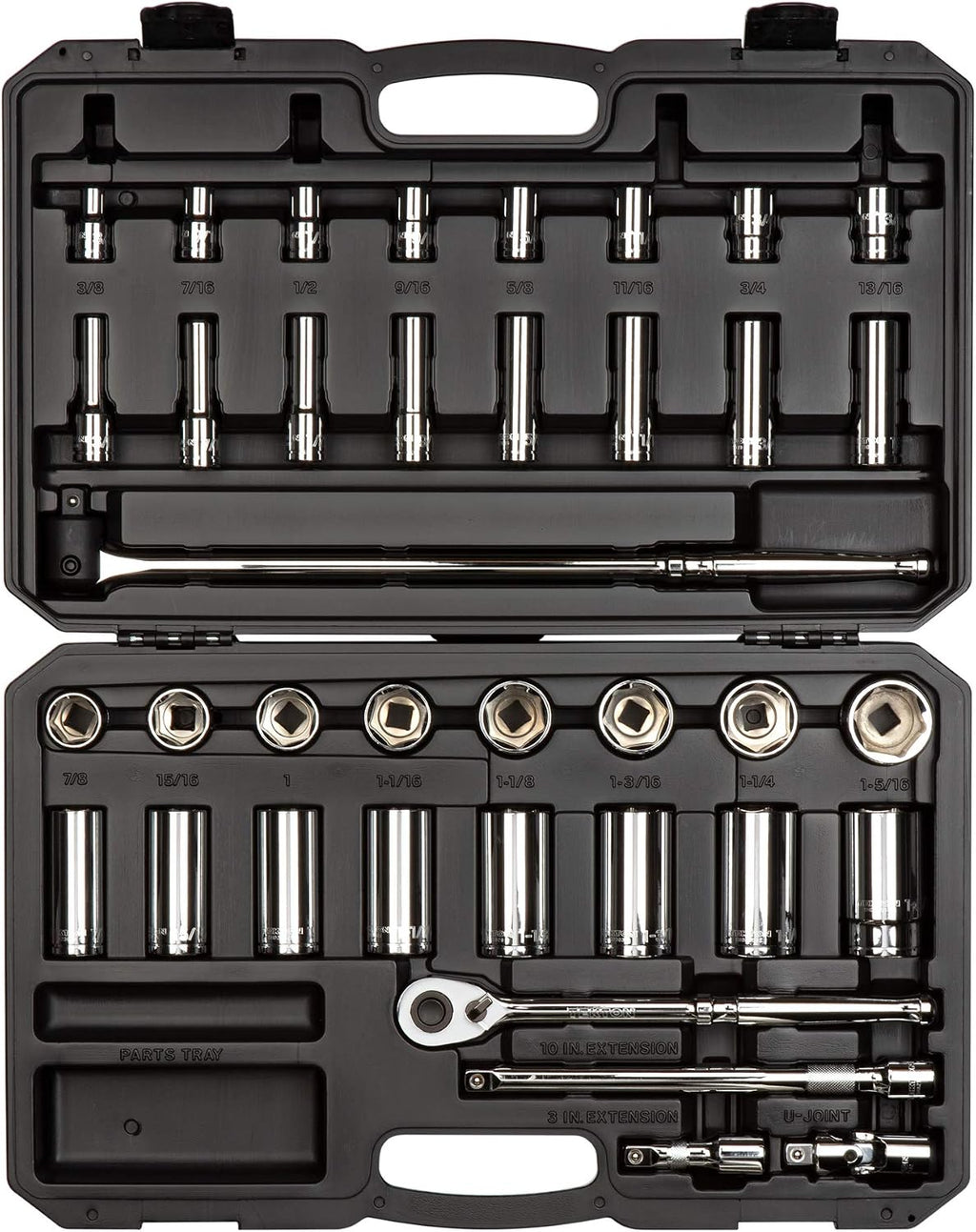 TEKTON 1/2 Inch Drive Shallow and Deep 6-Point Socket and Ratchet Set with Case, 37-Piece (3/8 - 1-5/16 in.) | SKT25101