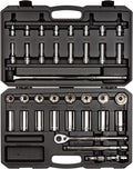 TEKTON 1/2 Inch Drive Shallow and Deep 6-Point Socket and Ratchet Set with Case, 37-Piece (3/8 - 1-5/16 in.) | SKT25101