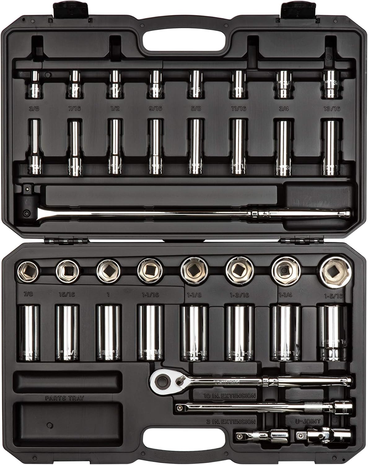 TEKTON 1/2 Inch Drive Shallow and Deep 6-Point Socket and Ratchet Set with Case, 37-Piece (3/8 - 1-5/16 in.) | SKT25101