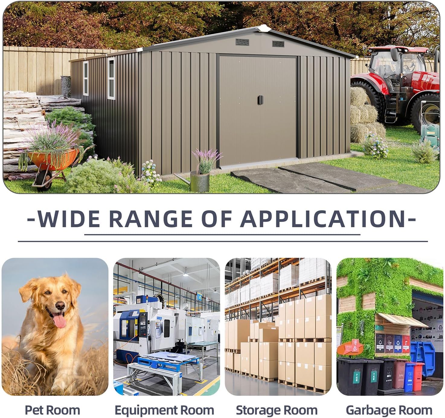 10x12 FT Outdoor Metal Storage Shed, Heavy Duty Galvanized Steel Garden Shed with Lockable Door, Vents, Windows, Waterproof UV-Resistant Tool Storage for Backyard, Patio