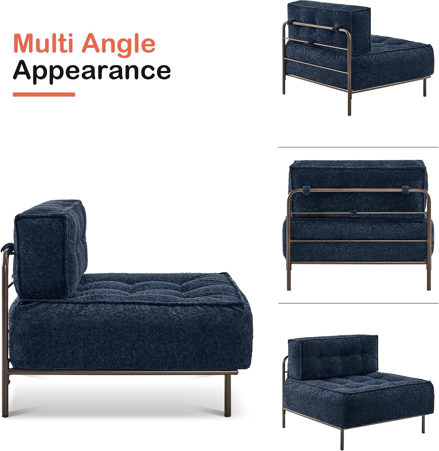 MCombo Modular Sofa Couch with Removable Cushion, Accent Sofa Chair, Upholstered Sofa for Living Room, Apartment, Office (Blue, Middle Seat)