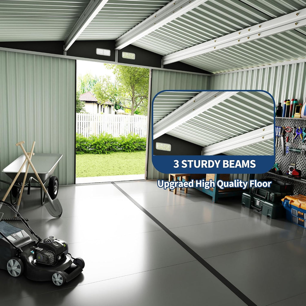 Outdoor Metal Sheds 10x14, Outdoor Storage Shed MetalGarden Tool Shed for Backyard, Metal Utility Sheds Buildings with Air Vent