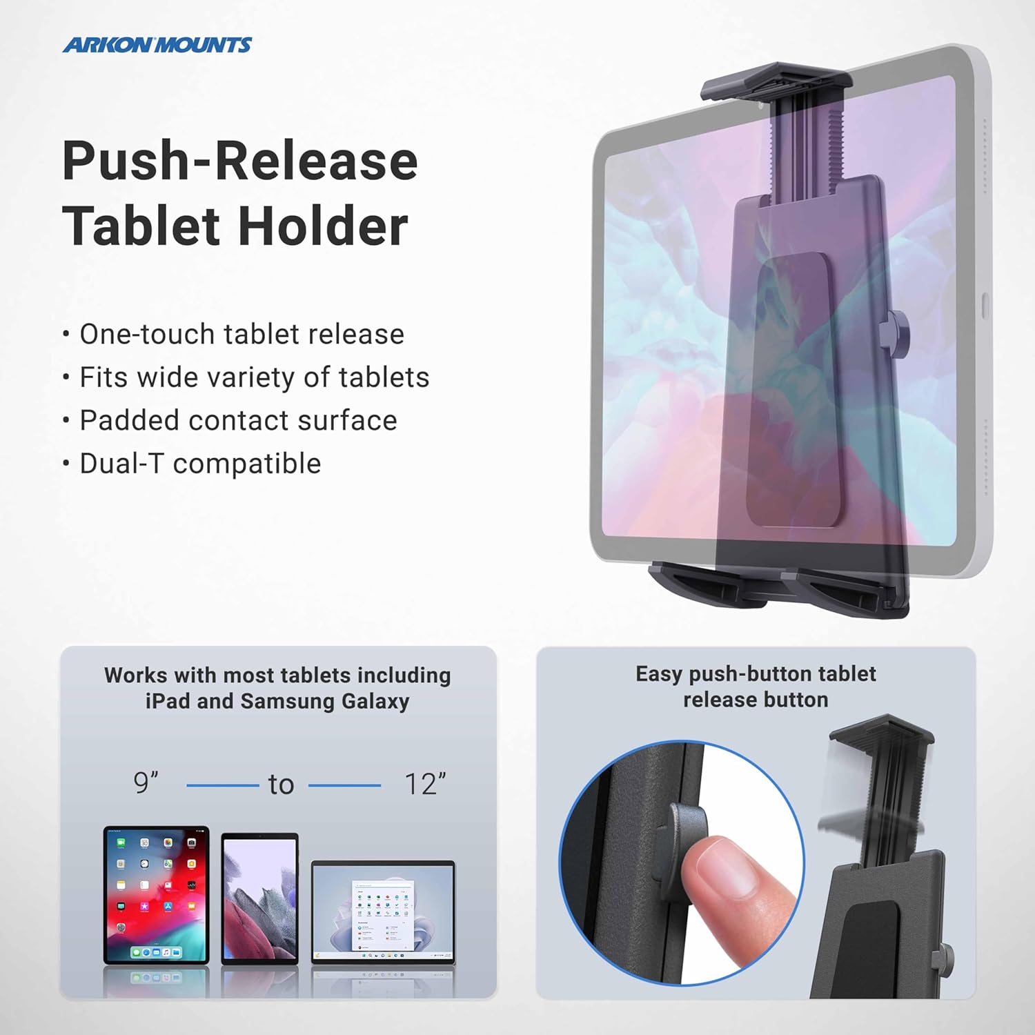 ARKON Mounts -Tablet And Keyboard Tray Combo Car Mount | Tablet Holder For Car | Professional-Grade Durability | Easy Installation | Keyboard Tray | Fits iPad and Samsung Tablets