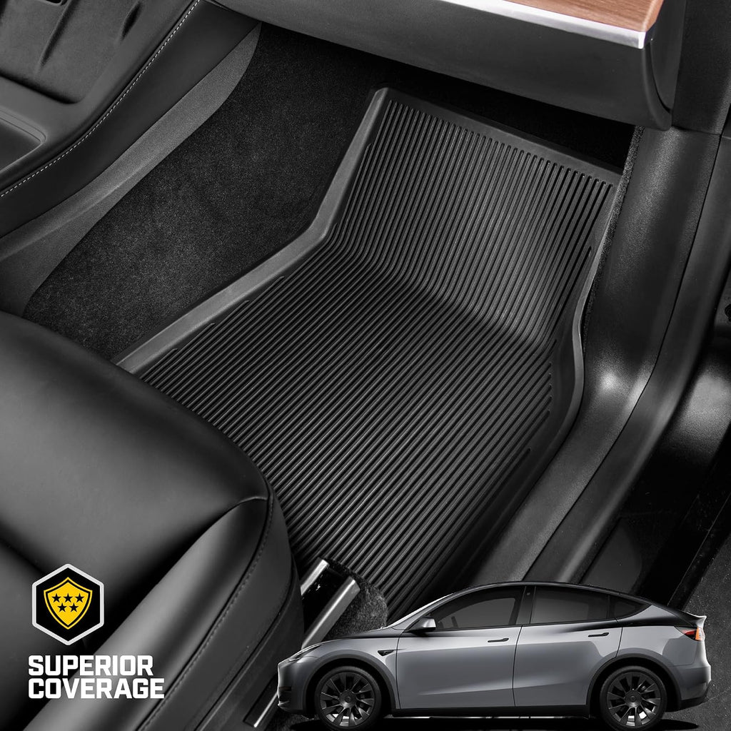 Cat® JustFit™ 3D Floor Mats for Tesla Model Y 2020–2024 Custom Fit All Weather Floor Liners, Heavy Duty Rubber Mats for Tesla Model Y – Premium Tesla Accessories for Full Interior Protection