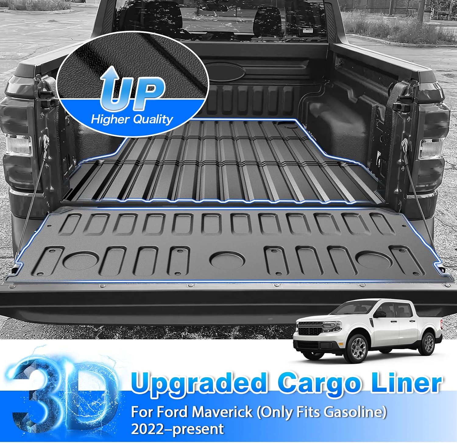 Maverick Floor Mats - Car Mats for Ford Maverick 2022-2025 2026 (Only Fit Gasoline Models), All Weather Floor Mats and Tailgate Mat with Truck Bed Mat for Maverick Accessories, Heavy Duty Rubber Mats