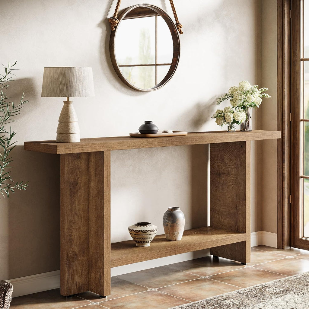 Tribesigns 59' Farmhouse Entryway Console Table, 2-Tier Narrow Long Couch Table Behind Sofa for Living Room, Hallway, Entrance, Foyer