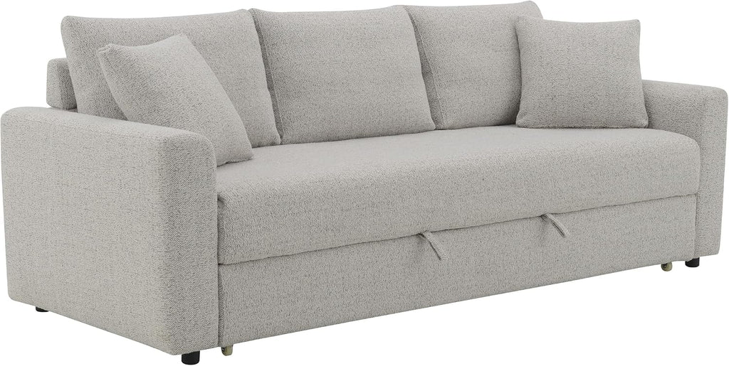 Acme Connie Fabric Upholstered Sofa with Sleeper and 2 Pillows in Beige