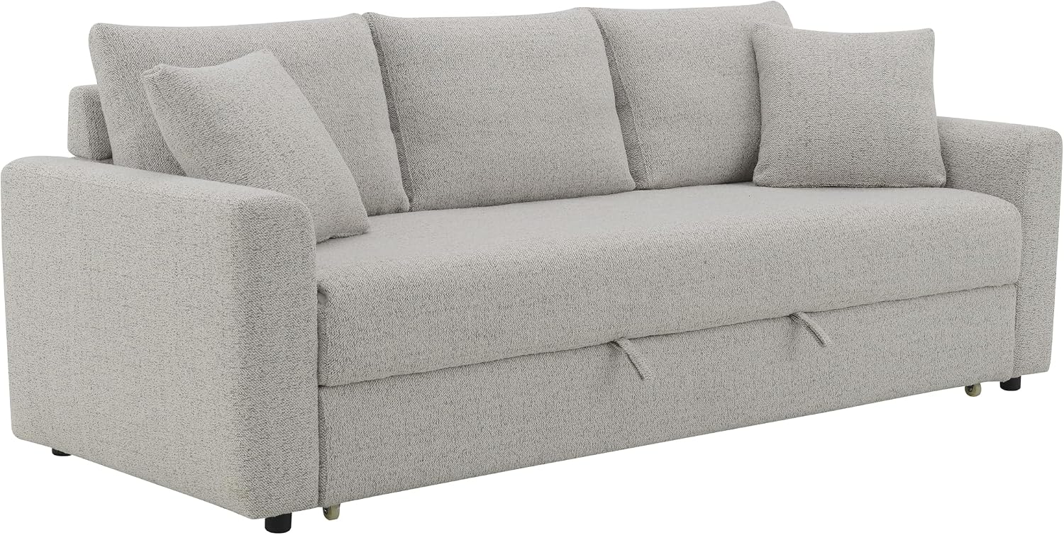 Acme Connie Fabric Upholstered Sofa with Sleeper and 2 Pillows in Beige