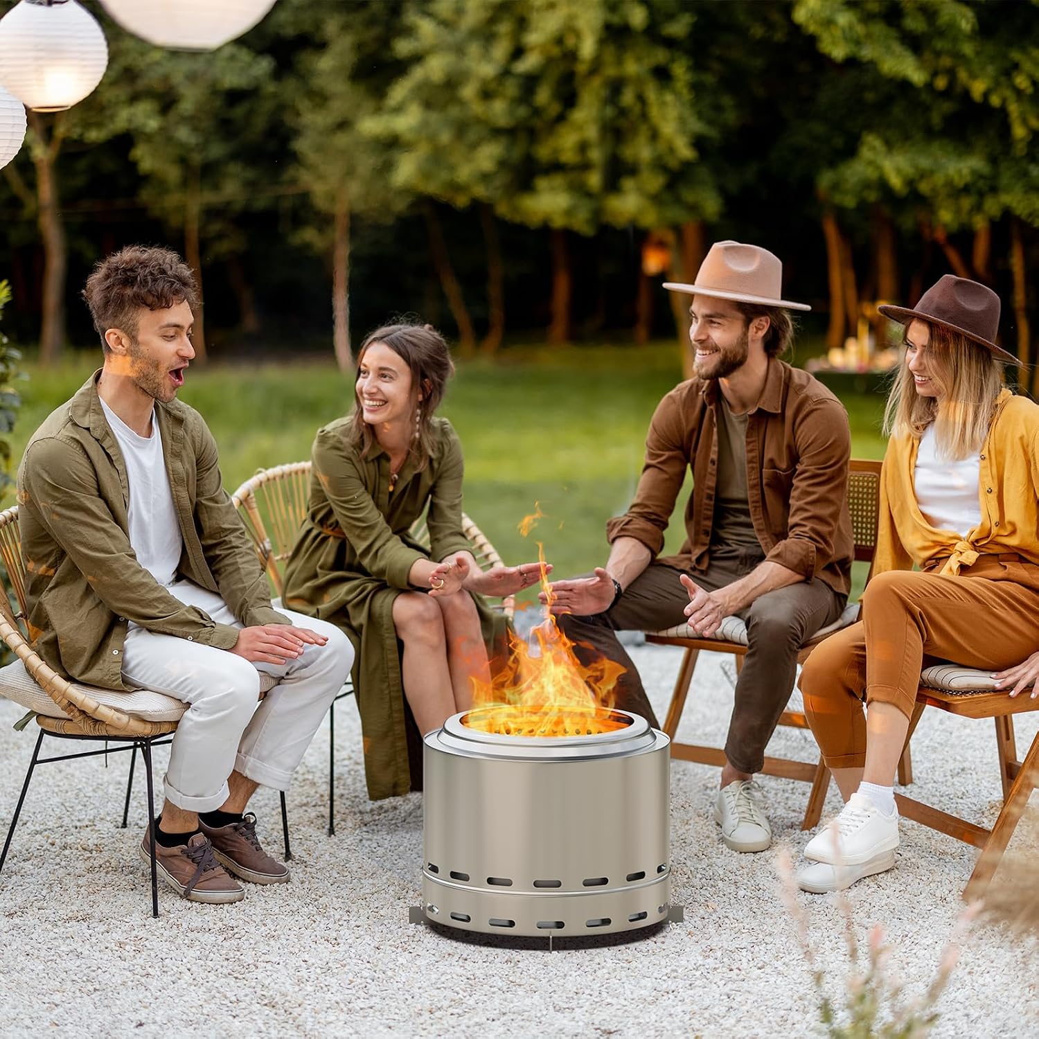 ROOMTEC 19.5' Smokeless Fire Pit, Portable Wood Burning Firepit with Stand and Bag, Easy Clean Bonfire with Removable Ash Pan, Low Smoke Fireplaces for Camping, Patio and Outside