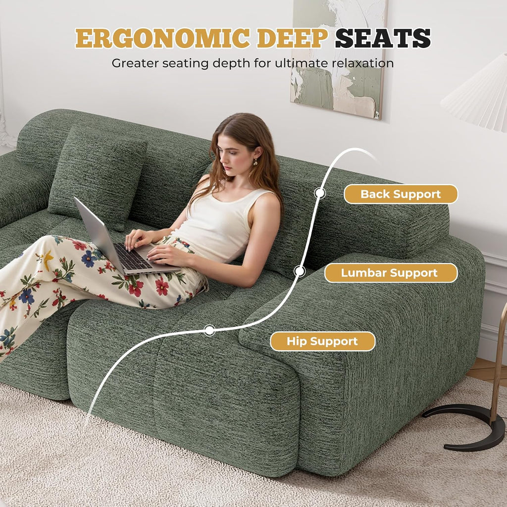 85' Cloud Loveseat Sofa in a Box, Modern Small Couch No Assembly Required, Comfy Deep Seat Boneless Couches for Living Room, Bedroom, Apartment, Green 1 PCS
