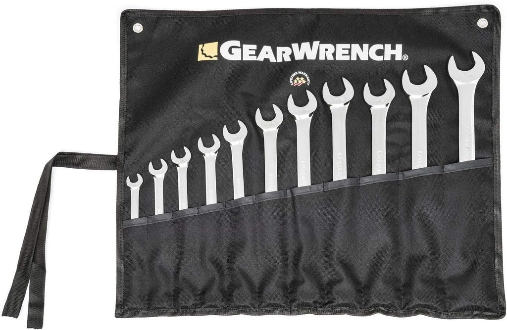 GEARWRENCH Long Pattern Combination SAE Wrench Set with Tool Roll, 11 Pc., 12 Point - 81934