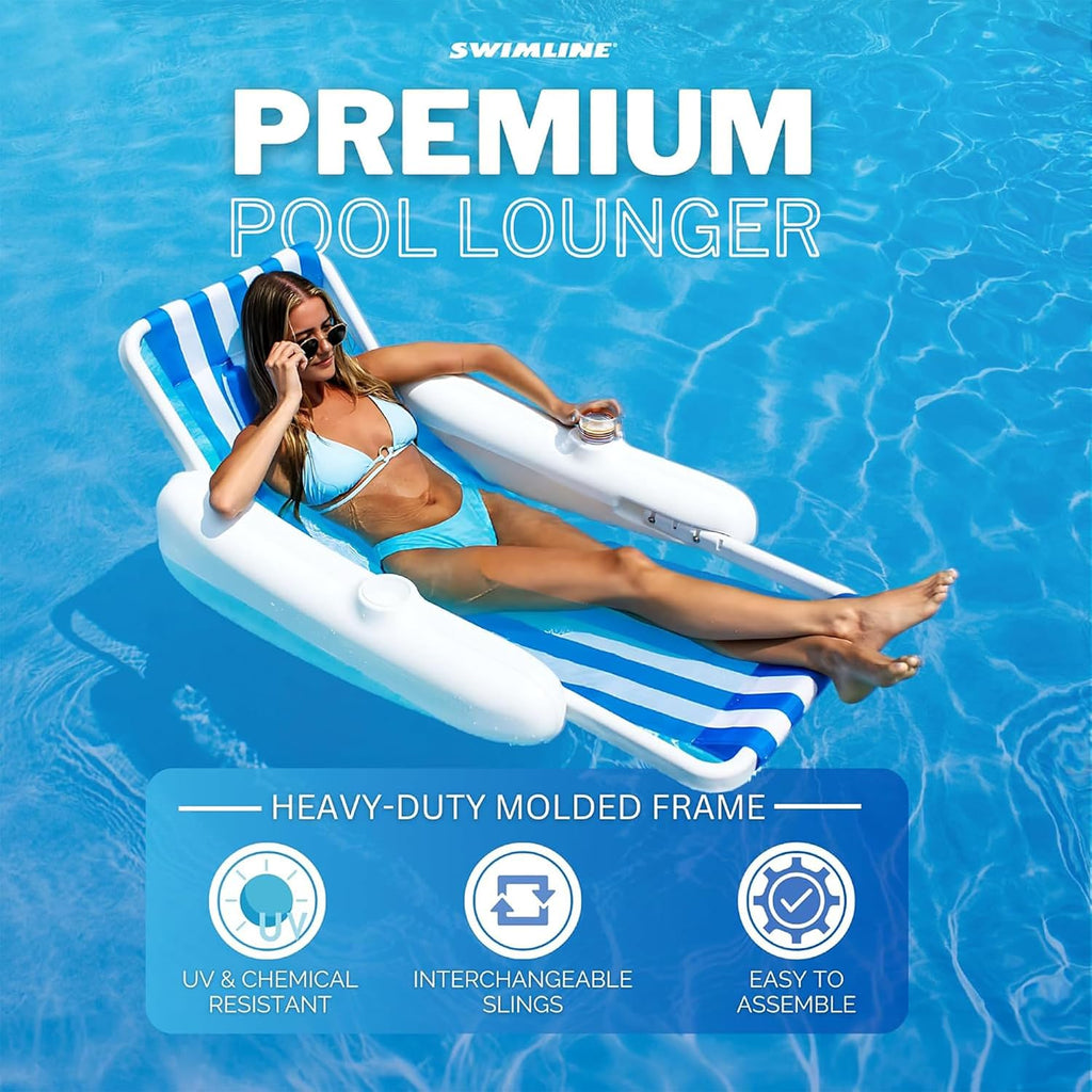 SWIMLINE ORIGINAL 10000M Sunchaser Sling Style Floating Lounge Chair Pool Float | Molded Frame & Pontoon Design | Pool Floats Adult | Pool Lounger | Pool Accessories | Pool Chairs and Lounges