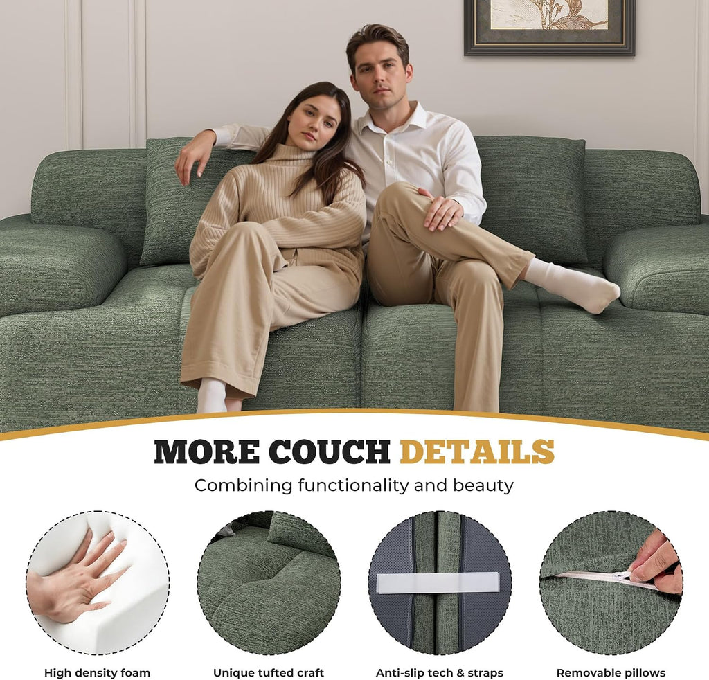 85' Cloud Loveseat Sofa in a Box, Modern Small Couch No Assembly Required, Comfy Deep Seat Boneless Couches for Living Room, Bedroom, Apartment, Green 1 PCS
