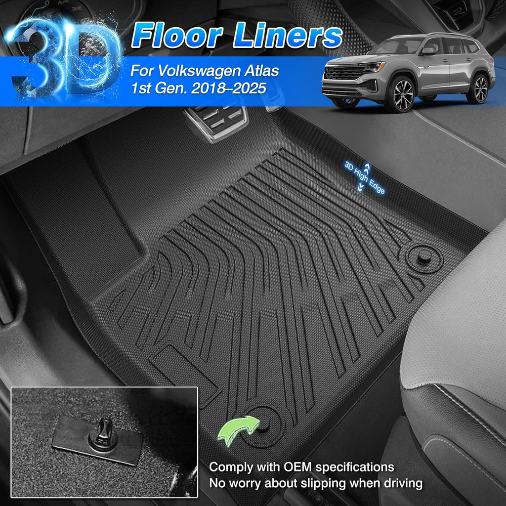 Cartist Floor Mats for Volkswagen Atlas 2018-2025 2026 (Only for 7 Seats, Not for Cross Sport), All Weather Cargo Liners for VW Atlas Accessories, Heavy Duty Car Mats, Car Accessories