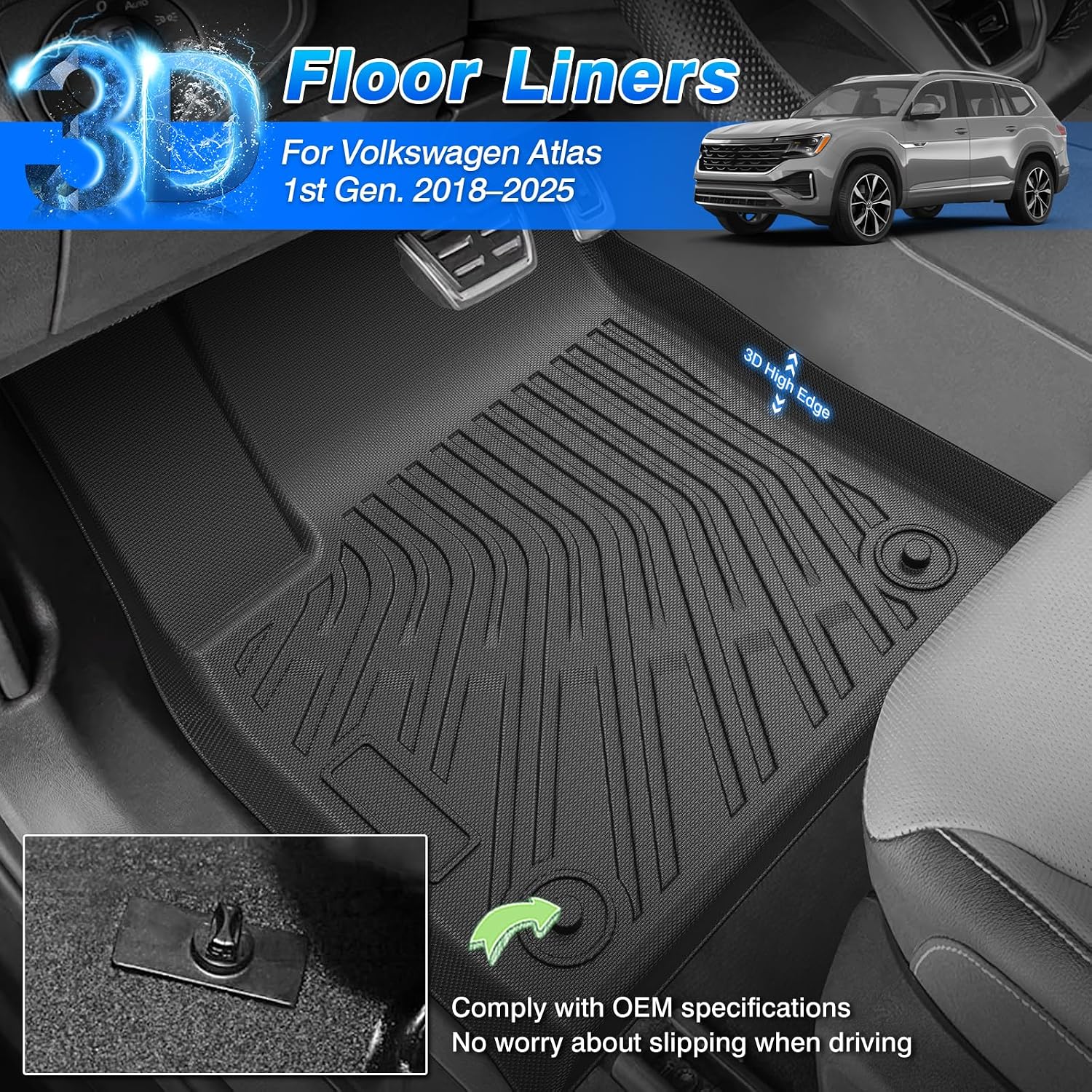 Cartist Floor Mats for Volkswagen Atlas 2018-2025 2026 (Only for 7 Seats, Not for Cross Sport), All Weather Cargo Liners for VW Atlas Accessories, Heavy Duty Car Mats, Car Accessories