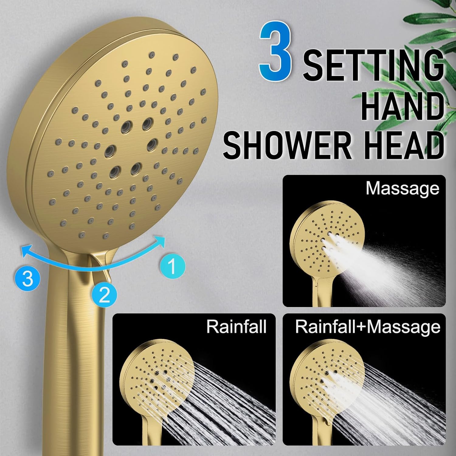 Iriber Thermostatic Shower System Wall Mount with 10 Inch Roud Rainfall Shower Head and Handheld,Shower Faucet Mixer Trim Kit (Valve Included),Brushed Gold