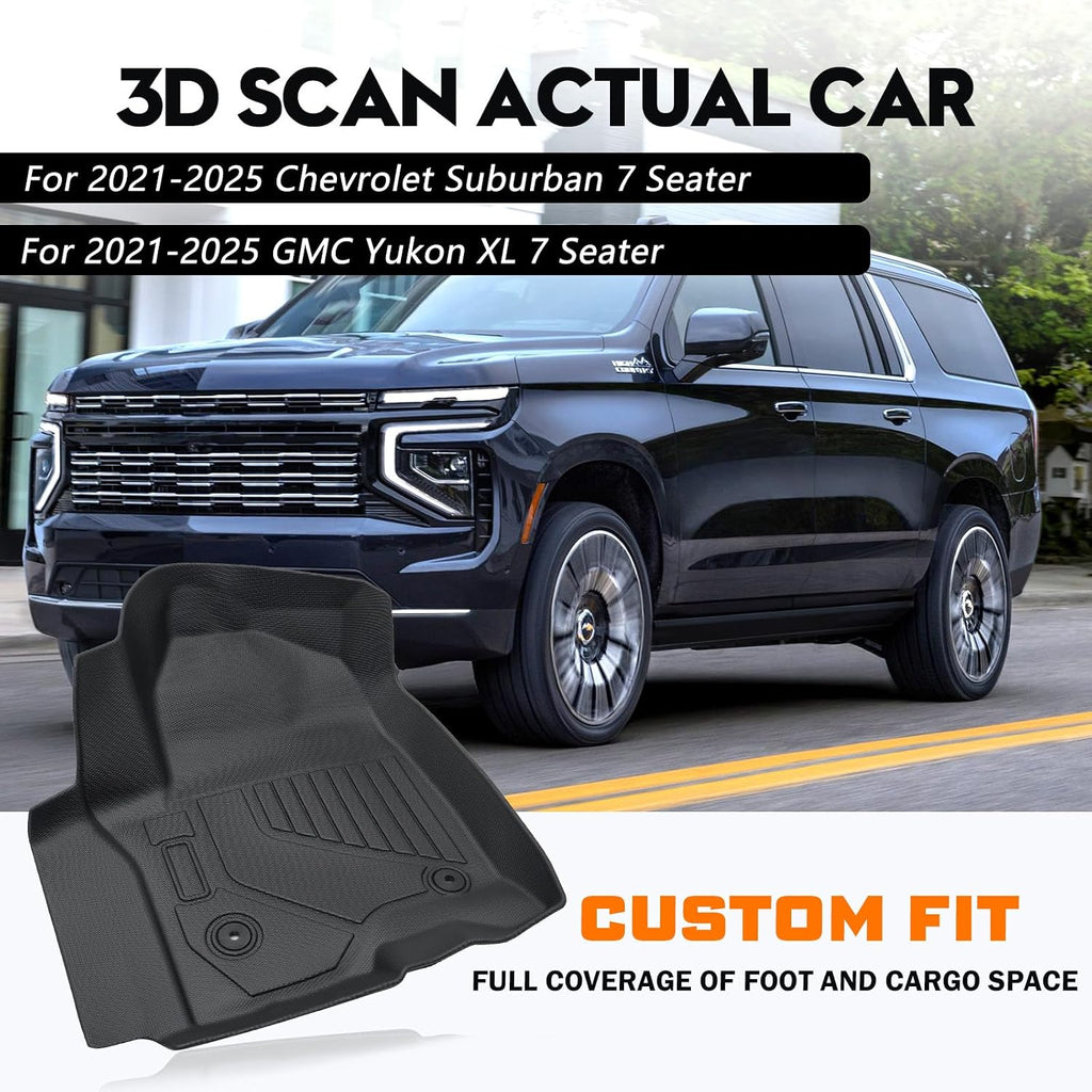 KUST Floor Mats Cargo Mat Set for 2021-2025 2026 Chevy/Chevrolet Suburban & GMC Yukon XL, All Weather Trunk Mat Backrest Mat for Suburban/Yukon XL Accessories TPE Rubber Liners (7 Seater Only)