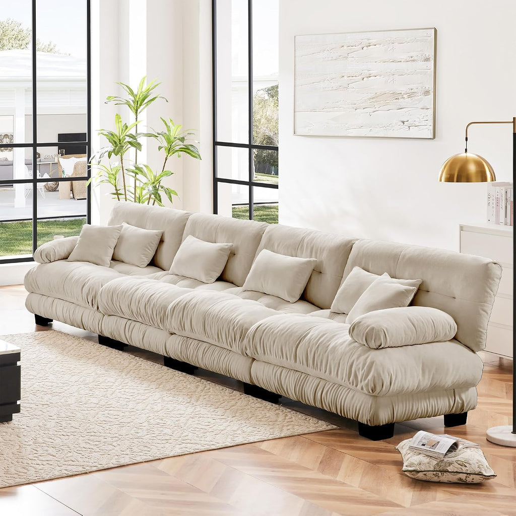 Modular Sectional Sofa Cloud Couch, 173.2' Modern Deep Seat Sectional Couches for Living Room, Oversized Modular Couch with 6 Pillows, Comfy Chenille Sofa Bed for Bedroom Apartment, Light Coffee