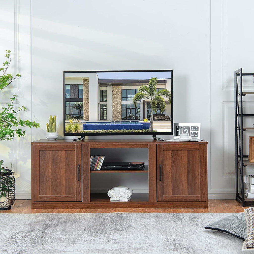 Tangkula Farmhouse TV Stand with Double Barn Doors, Media Entertainment Center for TVs up to 65 Inch, Rustic Wood TV Console Table with Storage Cabinets & Adjustable Shelves for Living Room