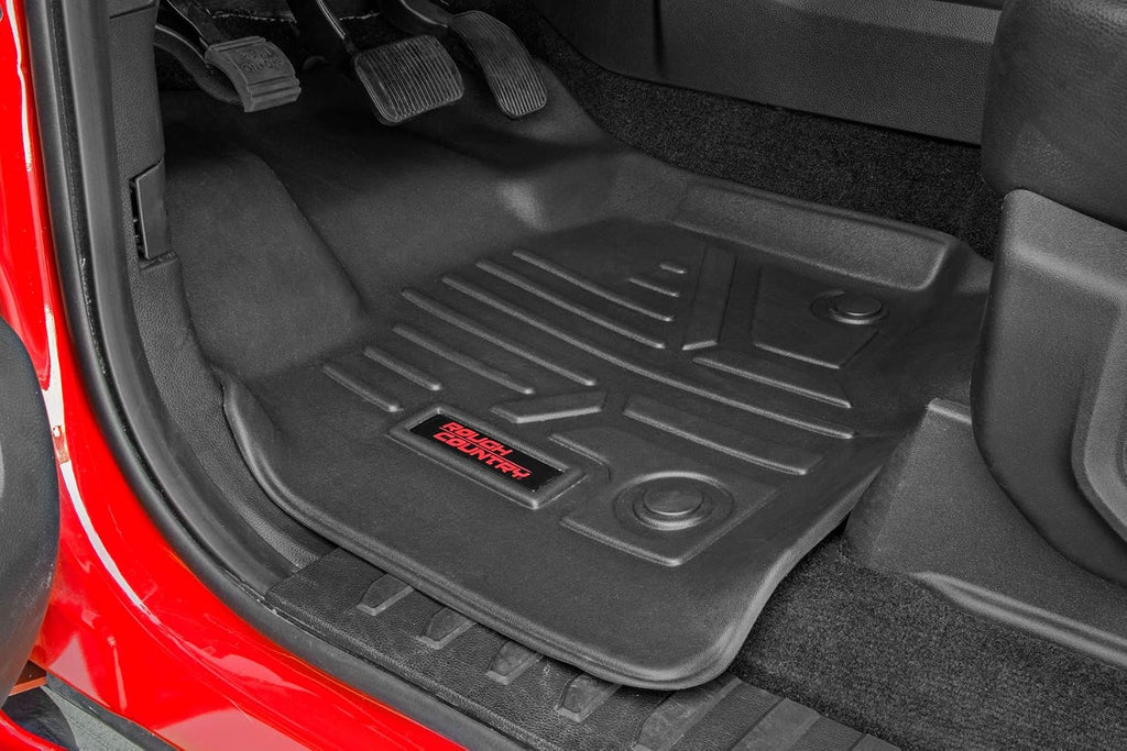 Rough Country All Weather Front Floor Mat for Chevy Silverado & GMC Sierra 1500/2500HD/3500HD (2014-2019) - Flexible Waterproof Front Mat for Half Length Floor Console