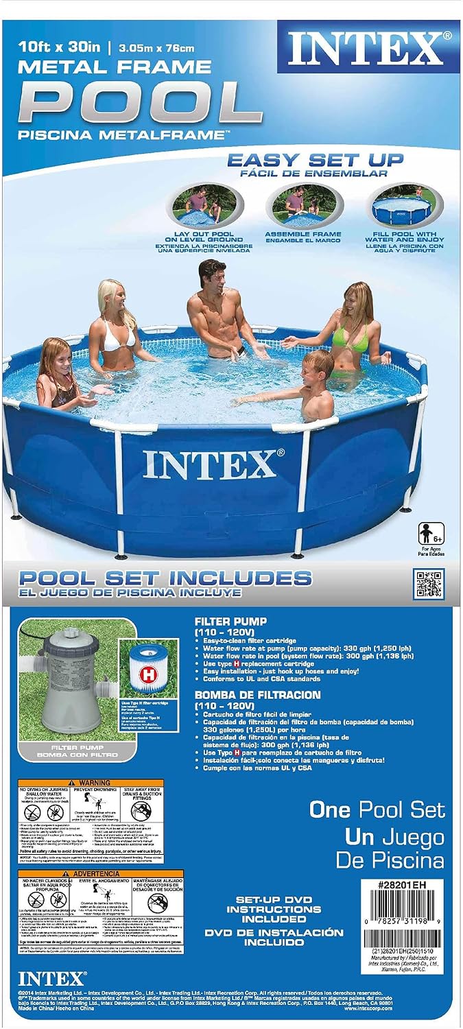 Intex Metal Frame 10' x 30' Above Ground Outdoor Swimming Pool with 330 GPH Filter Pump and Maintenance Kit with Vacuum Skimmer and Adjustable Pole