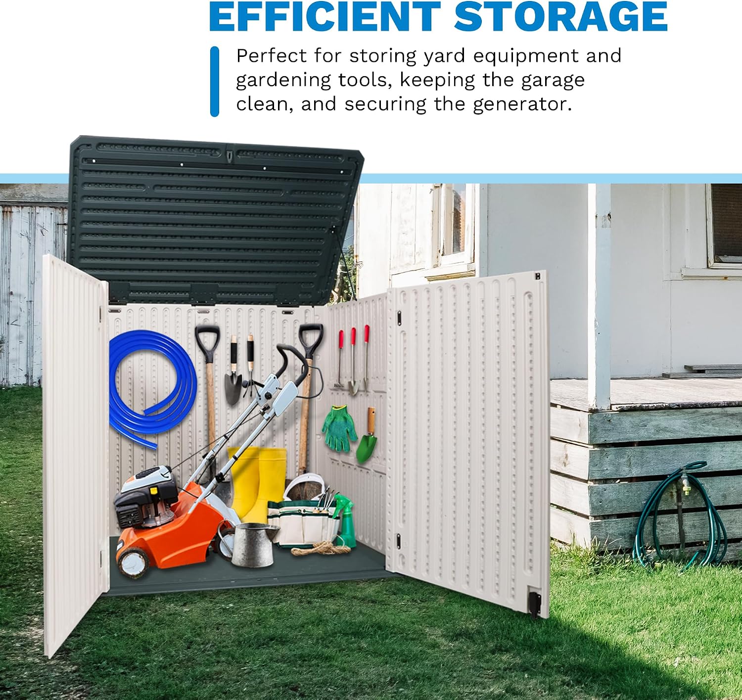 47 Cu ft Outdoor Storage Shed, Large Resin Outdoor Storage Box for Patio Garden Yard - Weatherproof Outdoor Storage Cabinet for Tools Pool Supplies - Lockable Deck Boxes Outdoor