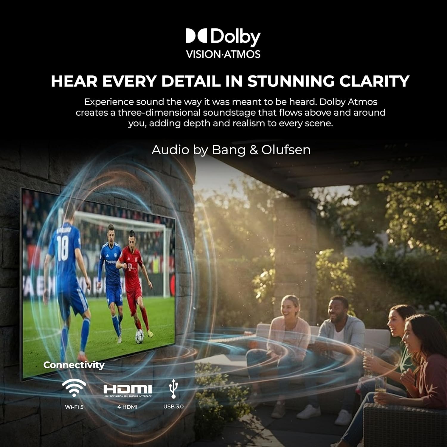 Titan G200 Mini-QLED 75 Inch Outdoor TV, Partial Sun, IP65 Smart Weatherproof TV, 4K HDR, 144 Hz, Google AI OS, 3000Nits, Wi-Fi 5, Dolby Vision&Atmos, Bang&Olufsen, Outdoor TV Cover, SlimBezel, 2YrWty