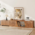 Epecoya 98 Inch Extendable TV Stands for Living Room, Wooden Extra Long TV Stand with Adjustable Shelf and Drawers, Fluted TV Console with Storage Cabinet, Warm Brown Oak (64.57' W-98.43' W)