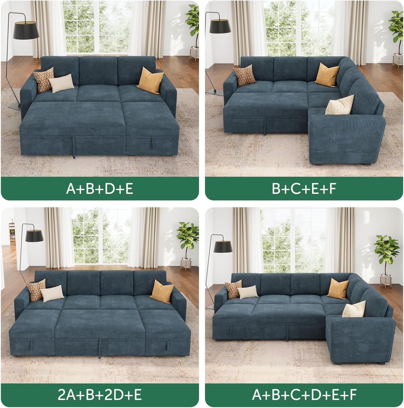 HONBAY Square Ottoman Module for Modular Sectional Sleeper Sofa, Storage Ottoman Footrest and Seat Cube, Velvet Blue
